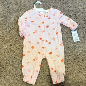 Pink and Orange Pumpkin Print Kids One Piece